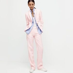 J.Crew Pink Gingham Linen Blend Blazer Pants Suit Set